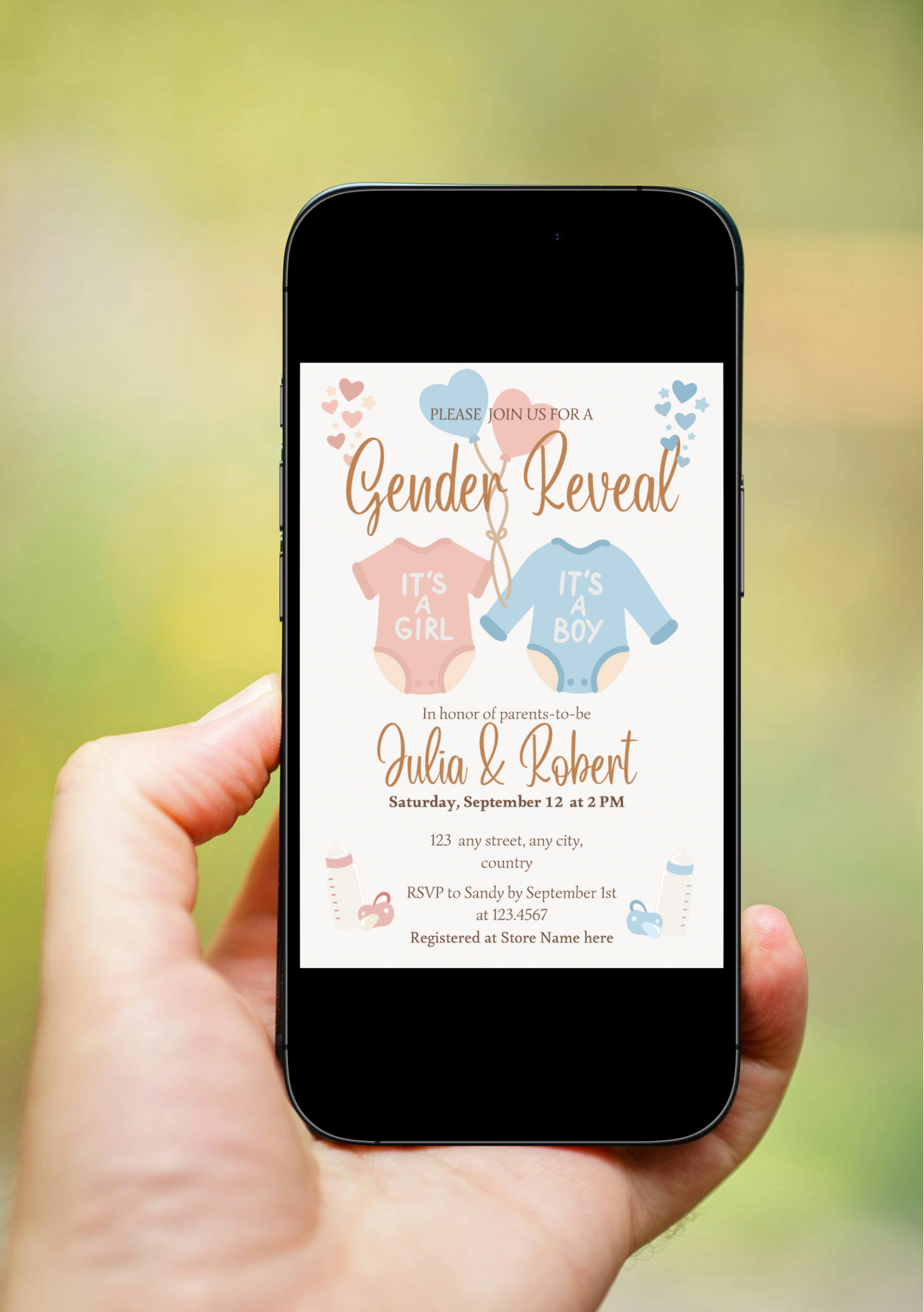 Faire-part modifiable baby, Baby shower’s Invitation, faire-part pour annonce bébé , faire-part gender reveal, carte gender reveal , gender reveal. Format A5