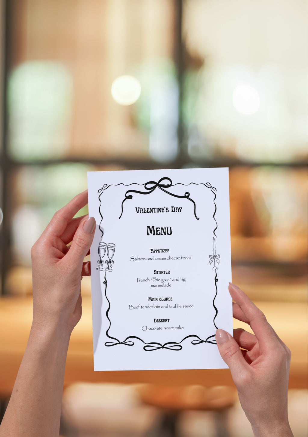 Menu chic modifiable pour la Saint-Valentin, menu pour la Saint-Valentin, Menu d'anniversaire, carte de dîner Saint-Valentin, carte d'anniversaire chic. Format A5