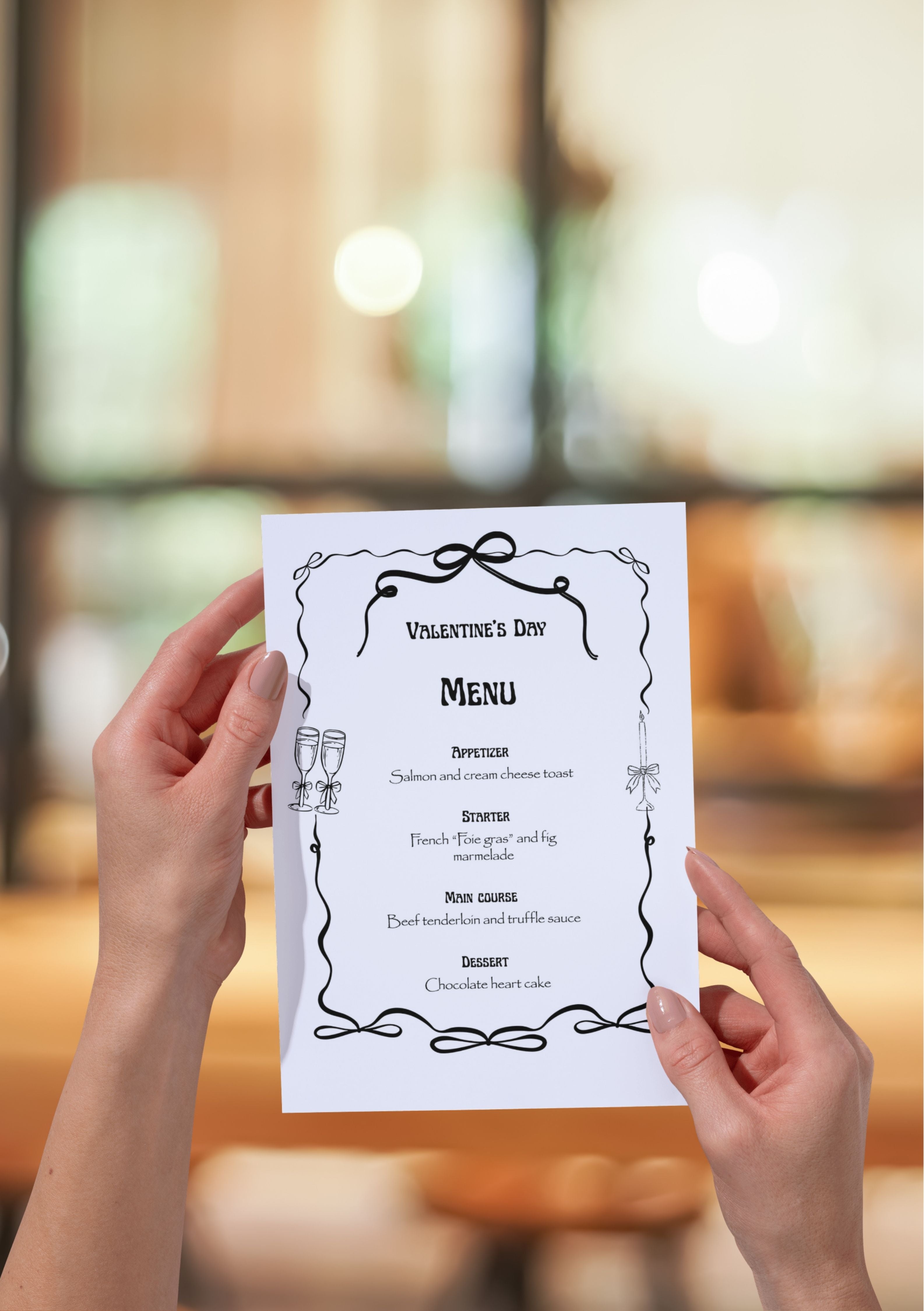 Menu chic modifiable pour la Saint-Valentin, menu pour la Saint-Valentin, Menu d'anniversaire, carte de dîner Saint-Valentin, carte d'anniversaire chic. Format A5