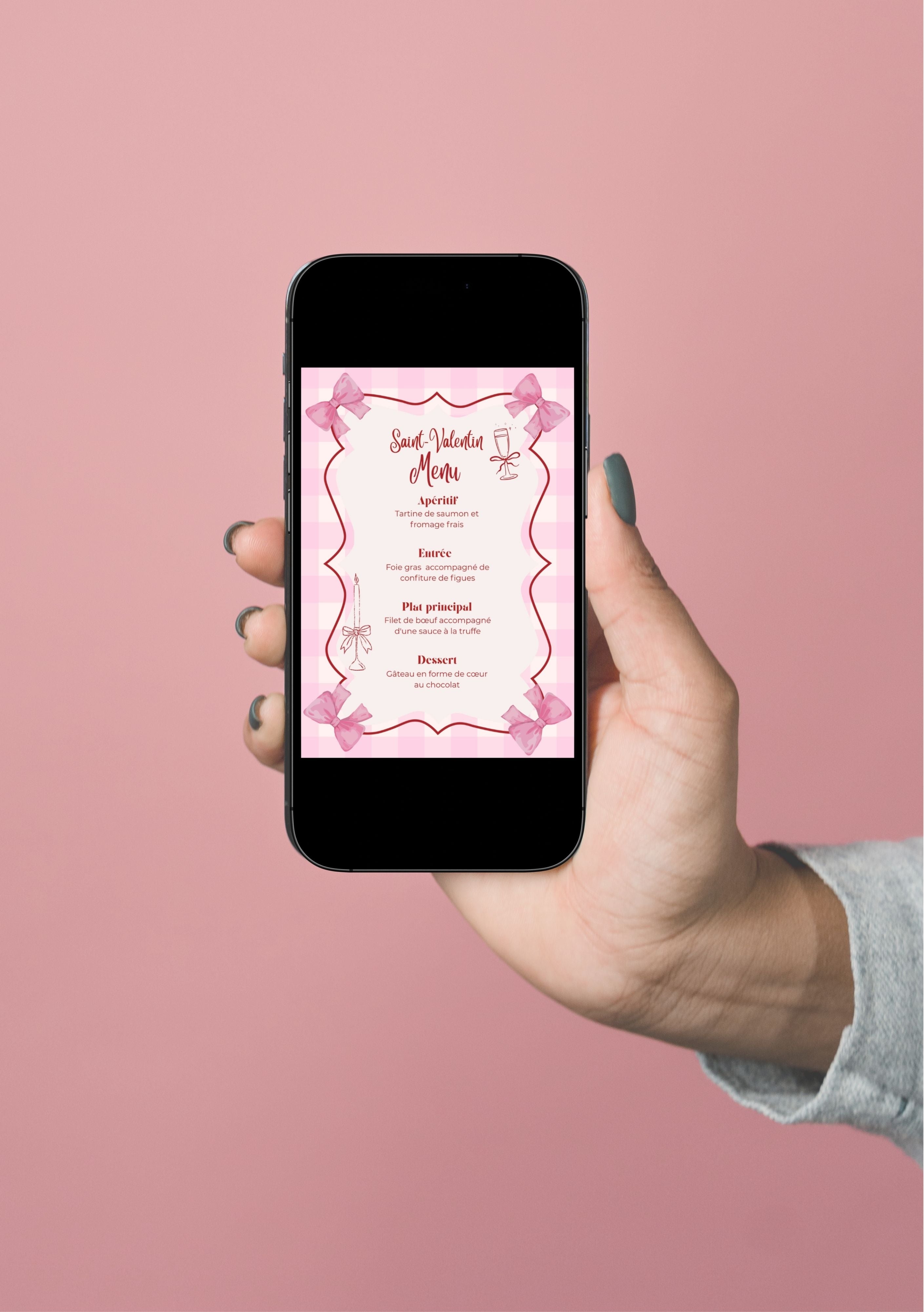 Menu saint Valentin modifiable en français, Saint-Valentin, faire-part pour la Saint-Valentin, faire-part d'anniversaire, carte de dîner Saint-Valentin, Valentine’s menu. Format A5