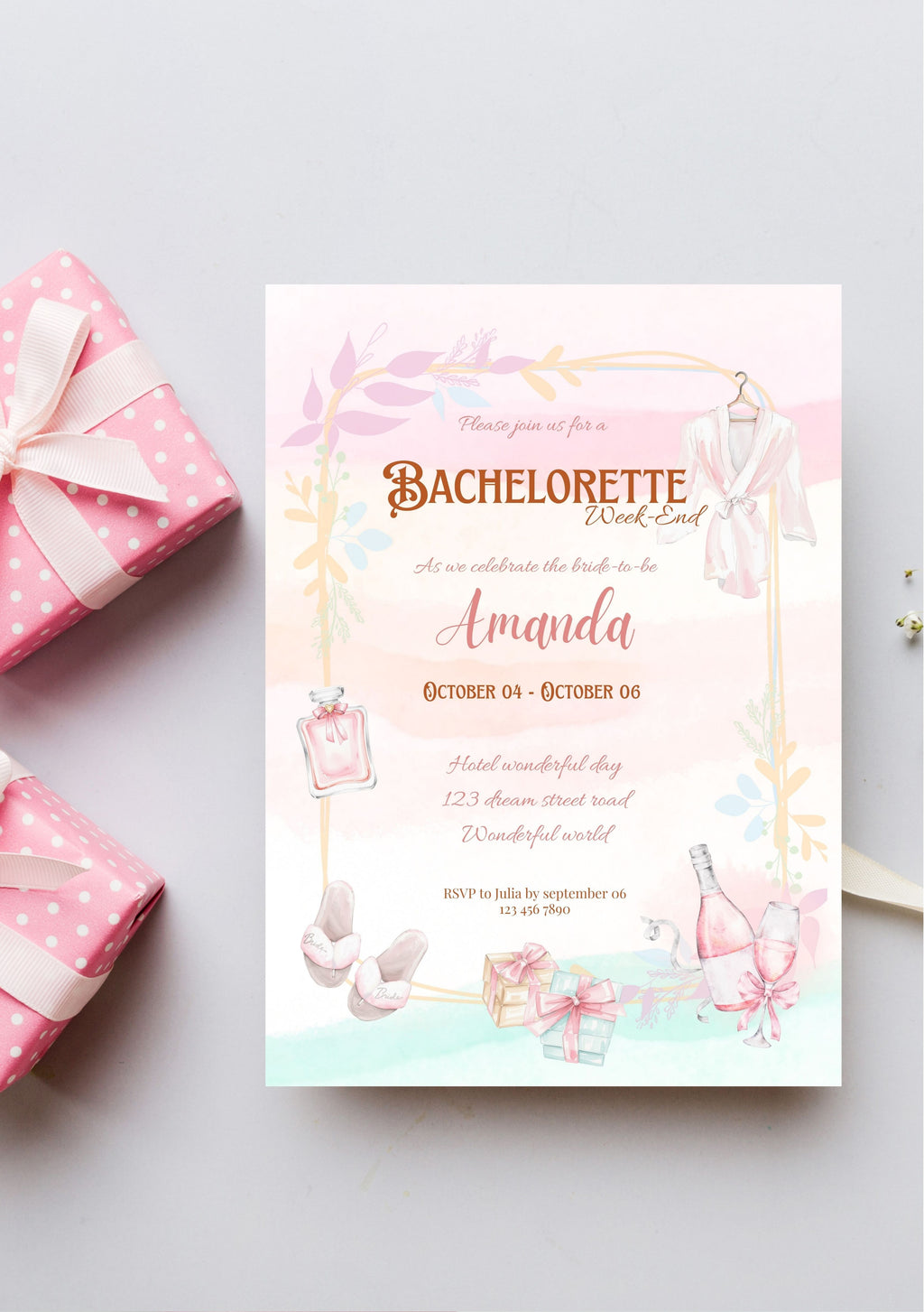 Invitation lot de 2 (invitation & programme) EVJF pastel (format A6, 105x148mm)
