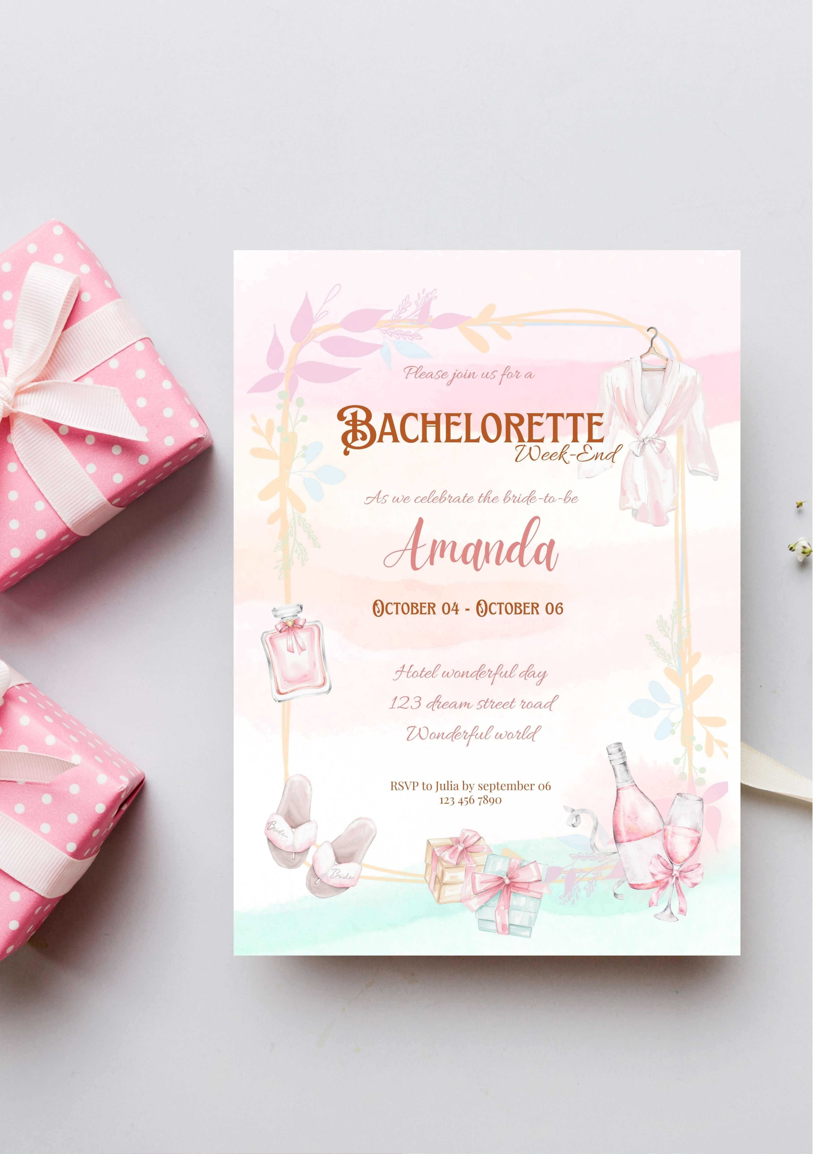 Invitation lot de 2 (invitation & programme) EVJF pastel (format A6, 105x148mm)