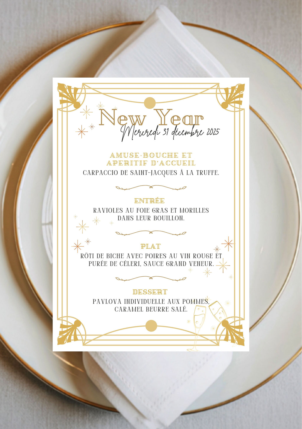 Faire-part modifiable pour Gatsby party, faire-part pour la saint Sylvestre , faire-part Gatsby , carte de dîner Saint sylvestre, carte menu. Format A5