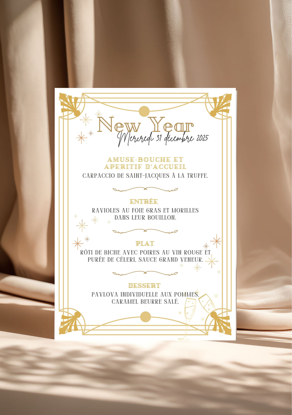 Faire-part modifiable pour Gatsby party, faire-part pour la saint Sylvestre , faire-part Gatsby , carte de dîner Saint sylvestre, carte menu. Format A5