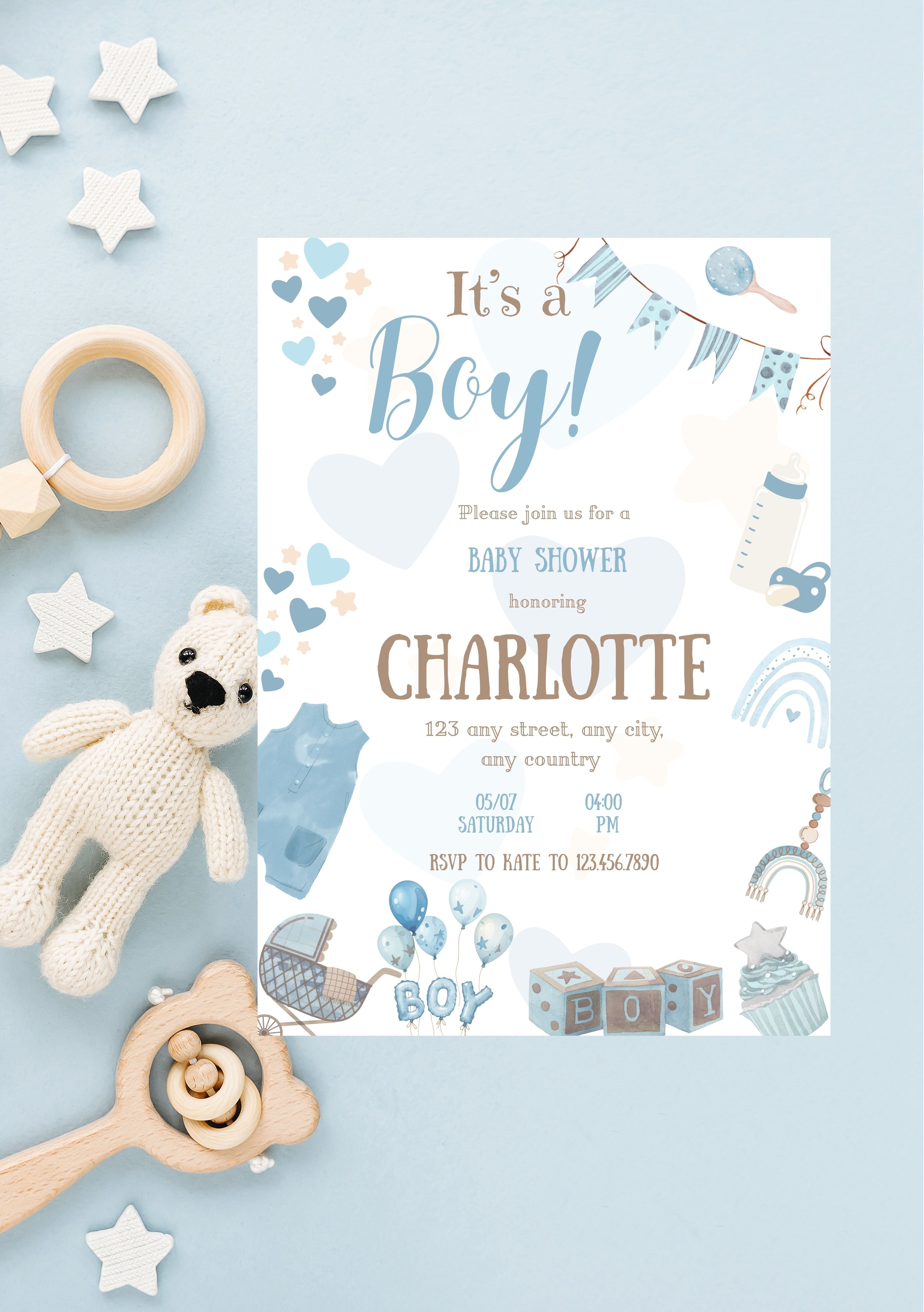 Faire-part modifiable naissance garçon, faire-part de naissance , it’s a boy card , carte d'annonce naissance. Format A5