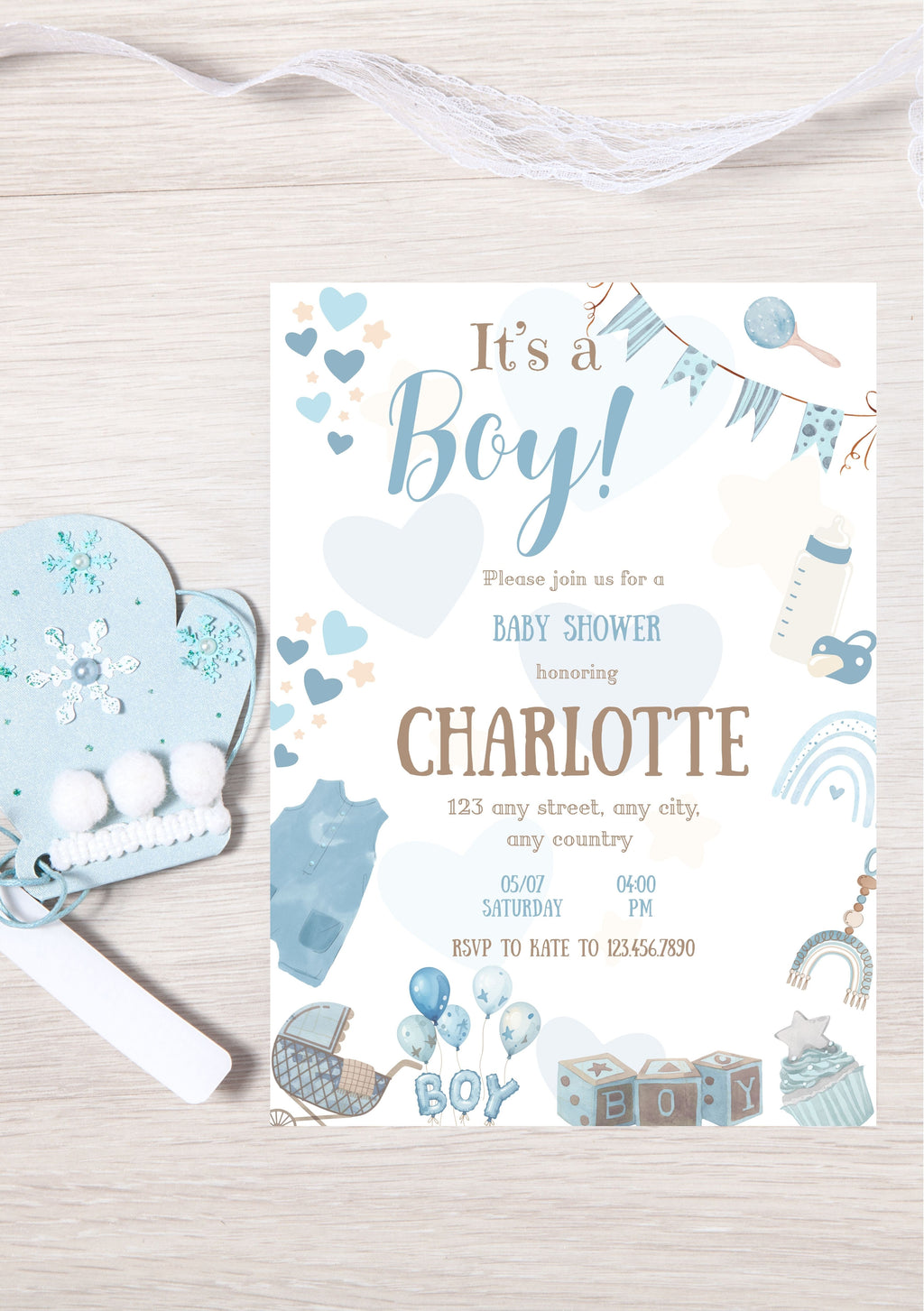 Faire-part modifiable naissance garçon, faire-part de naissance , it’s a boy card , carte d'annonce naissance. Format A5