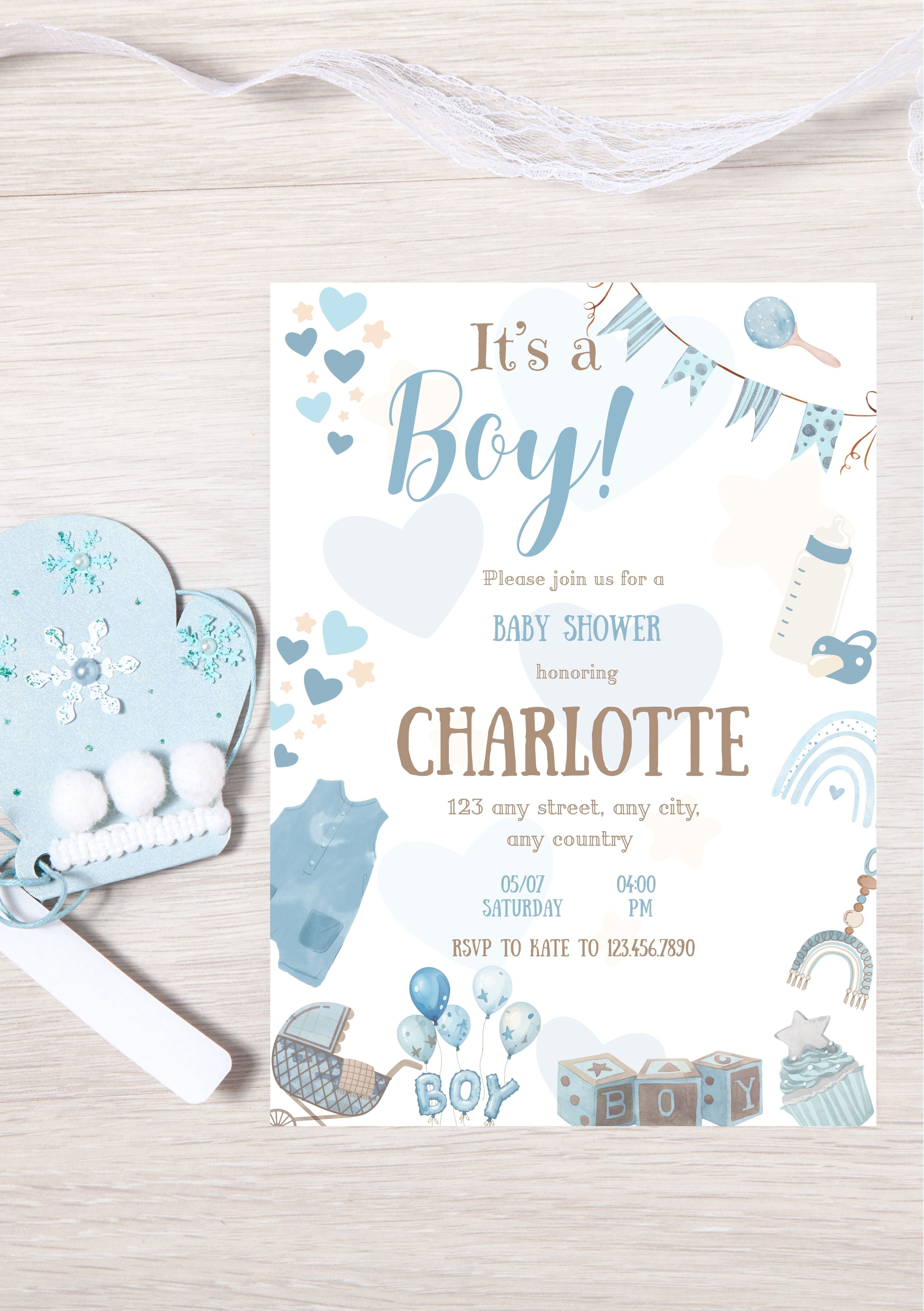 Faire-part modifiable naissance garçon, faire-part de naissance , it’s a boy card , carte d'annonce naissance. Format A5