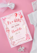 Faire-part modifiable pour l’annonce bébé fille, faire-part pour la naissance , faire-part naissance, it’s a girl card, carte d’annonce naissance. Format A5