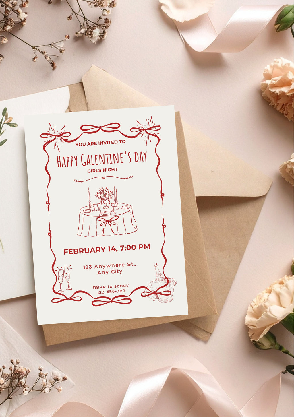 Galentine’s day Canva templates, Lot de 2 (invitation et menu), faire-part galentine’s day, carte de dîner Saint-Valentin, carte d’invitation, menu. Format A5