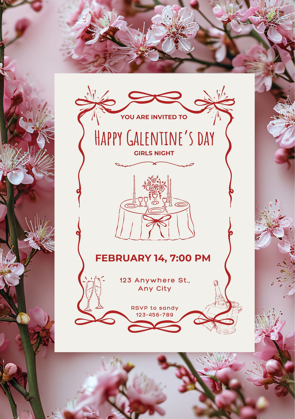Galentine’s day Canva templates, Lot de 2 (invitation et menu), faire-part galentine’s day, carte de dîner Saint-Valentin, carte d’invitation, menu. Format A5